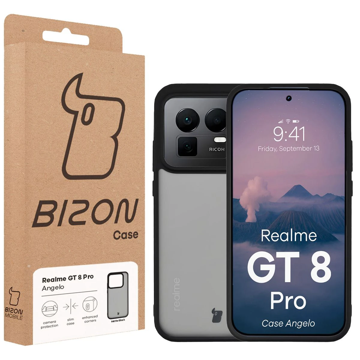 Front of the Bizon Case box with a dedicated label for Realme GT 8 Pro