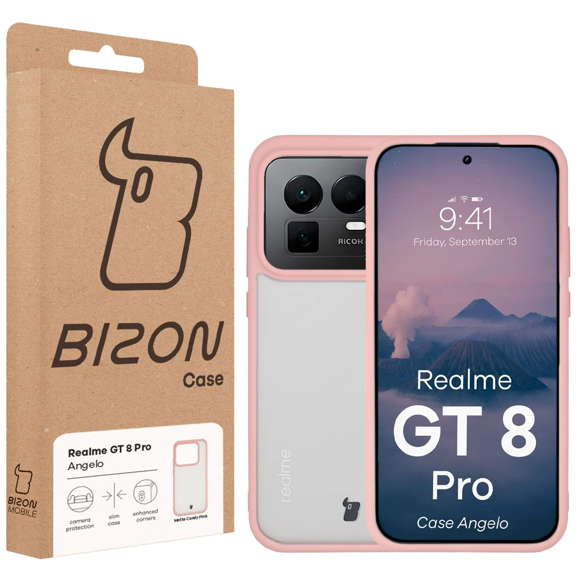 Vorderseite der Bizon Case Box mit dediziertem Etikett für Realme GT 8 Pro