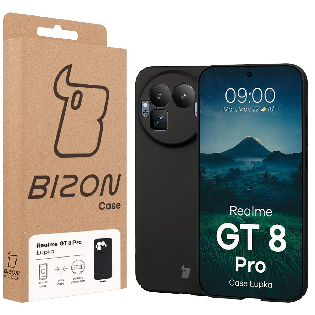 Front of the Bizon Case box with a dedicated label for Realme GT 8 Pro