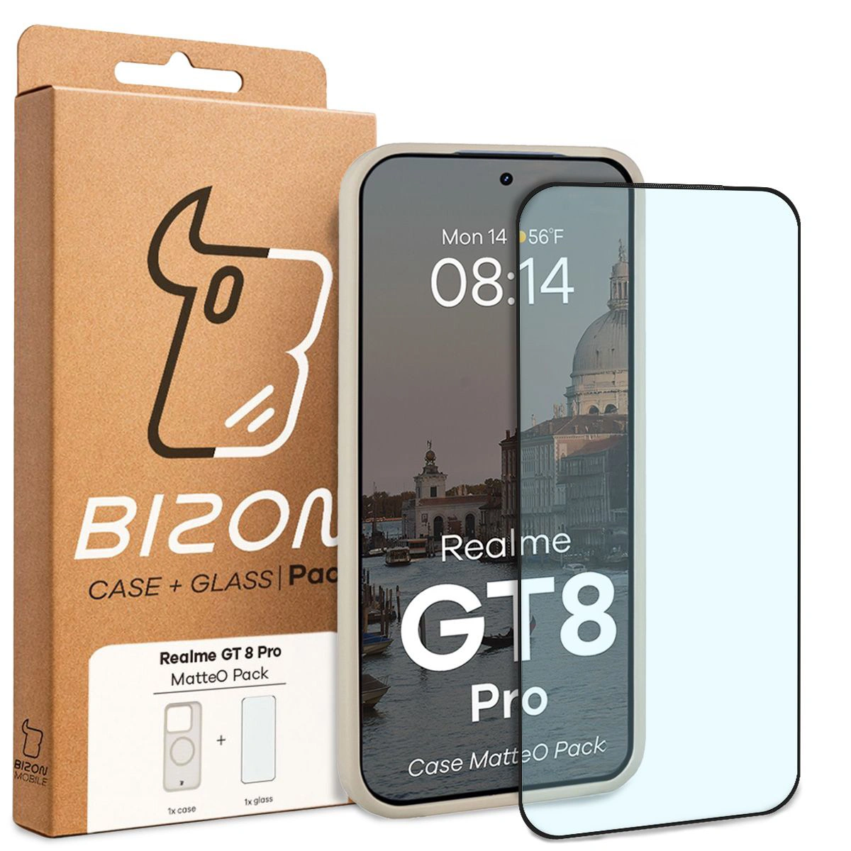 Przód pudełka Bizon Case Matteo Pack z dedykowaną etykietą do Realme GT 8 Pro