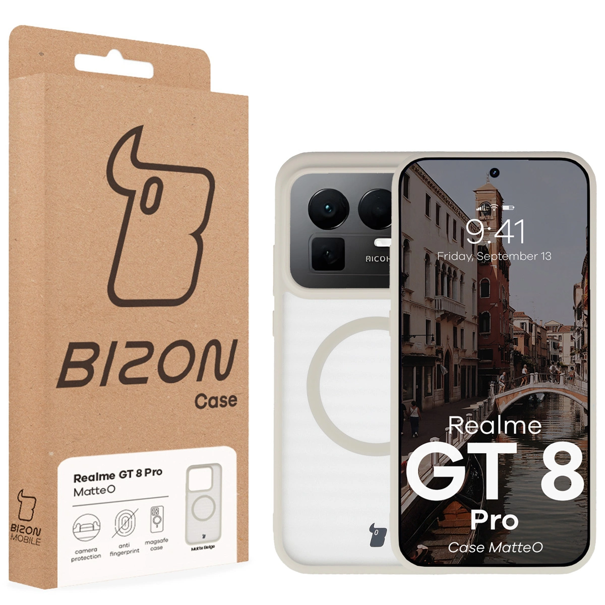 Front of the Bizon Case box with a dedicated label for Realme GT 8 Pro