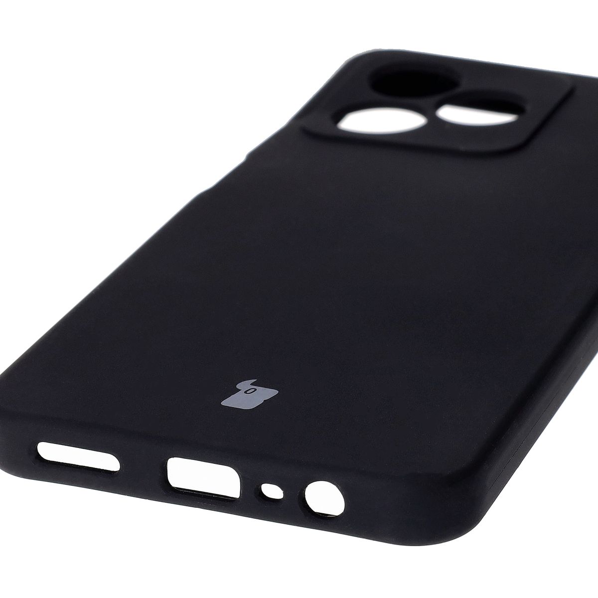 Close-up of precise cutouts and wireless charging capability in Bizon Soft Case