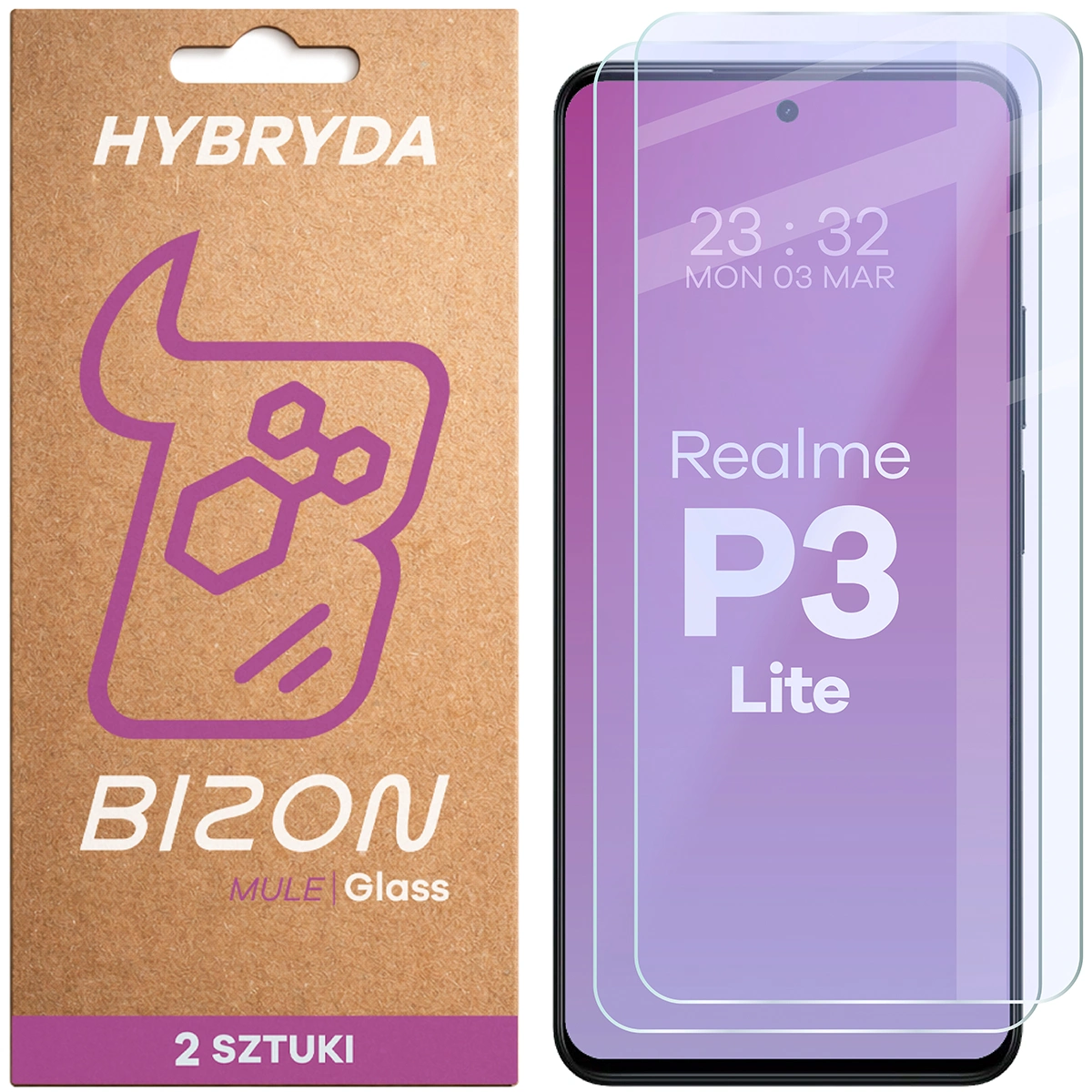 Elastyczne szkło hybrydowe Bizon Glass Mule Duo do Realme P3 Lite, 2 sztuki