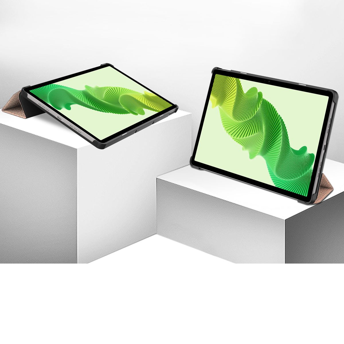 Klapphülle Bizon Case Tab Croc auf Halterungen in zwei Winkeln eingestellt