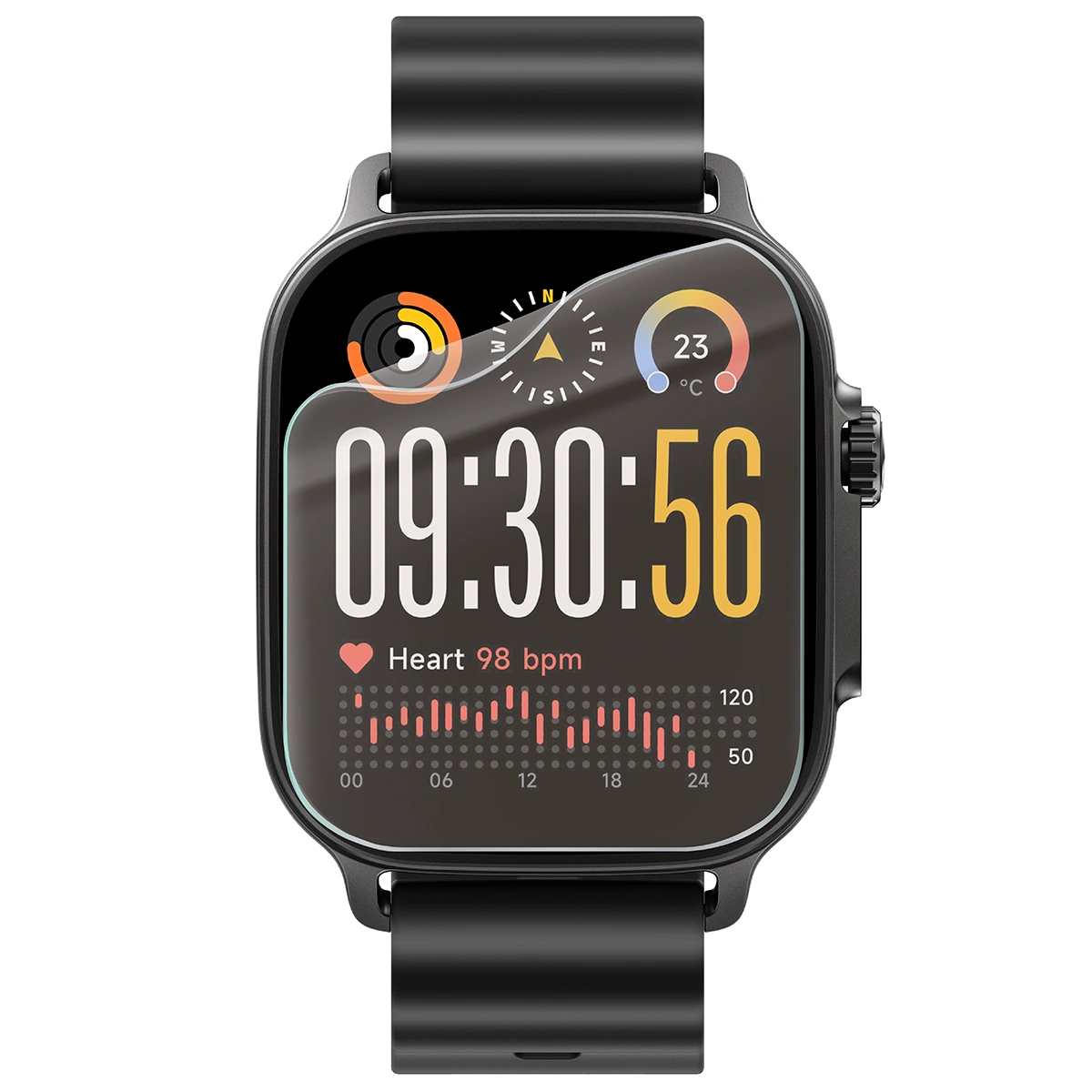 Smartwatch z nałożoną folią ochronną Bizon Glass Watch Film Sun do Realme Watch 5