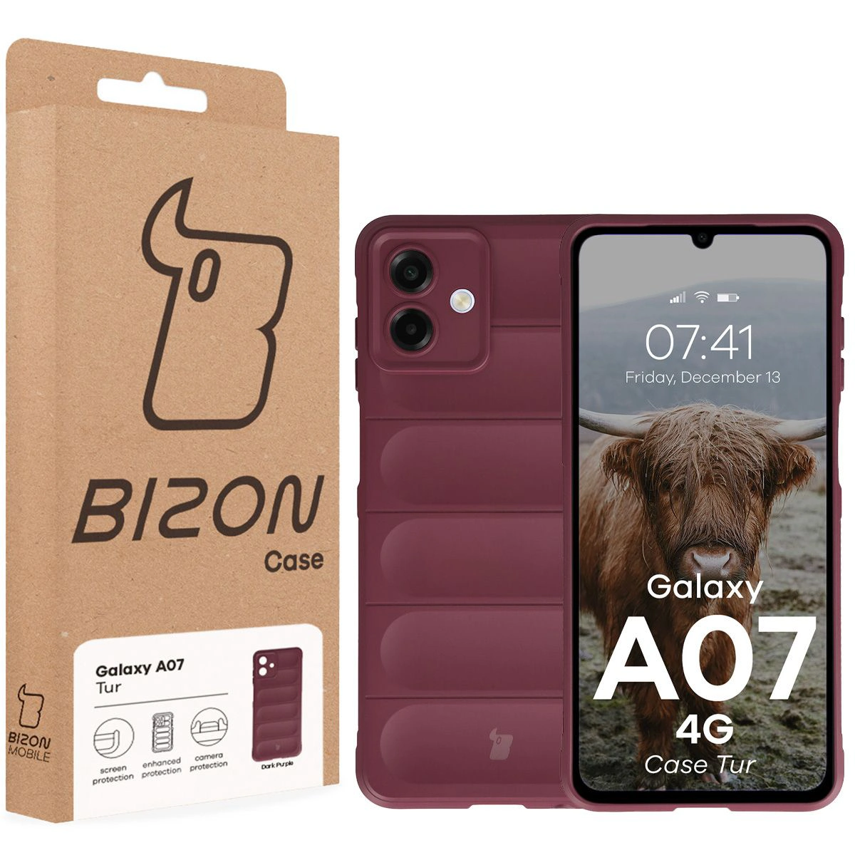 Front of the Bison Case box with a dedicated label for Samsung Galaxy A07 4G