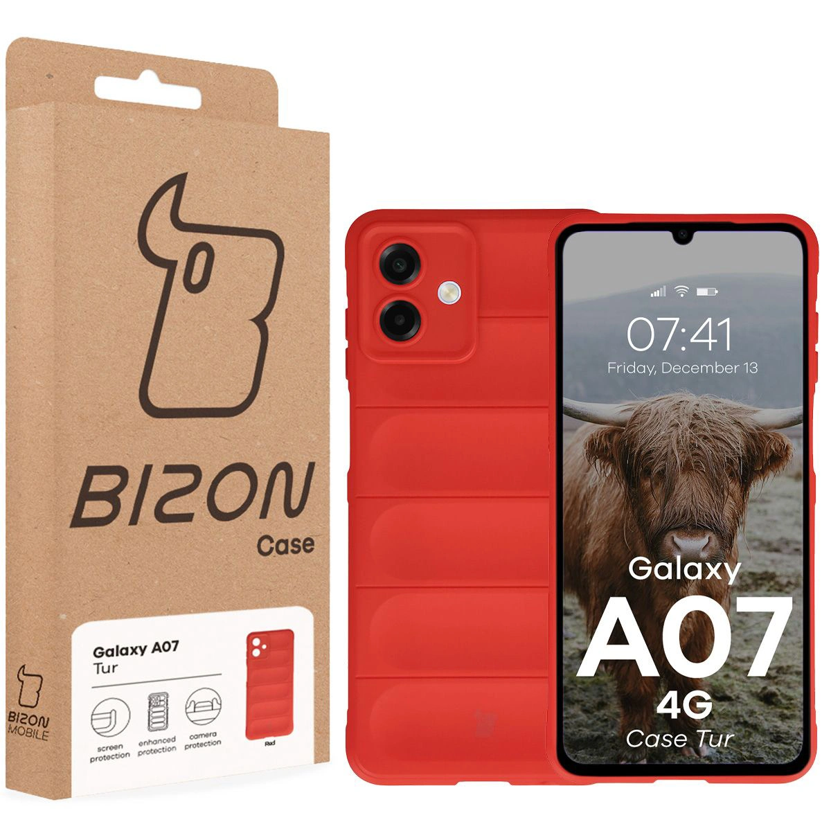 Front of the Bison Case box with a dedicated label for Samsung Galaxy A07 4G