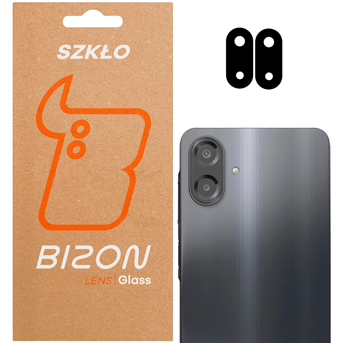 Box and 2 pieces of glass for the Bizon Glass Lens for Samsung Galaxy A07 4G