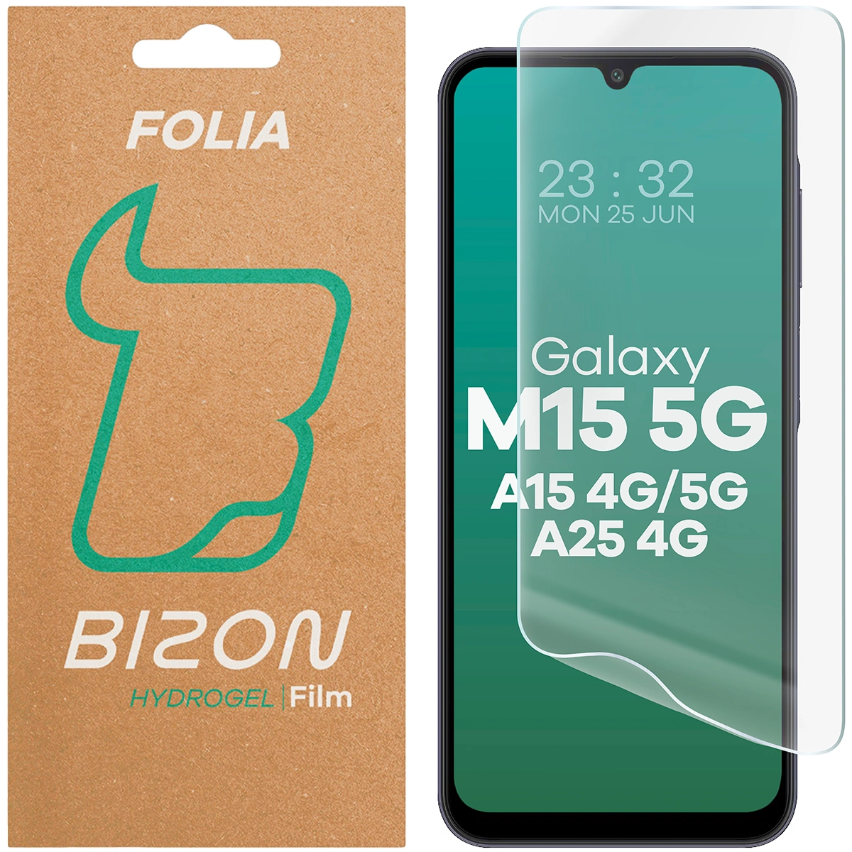Verpackung und Hydrogel-Folie für den Bildschirm Bizon Glass Hydrogel Front für Samsung Galaxy A15 4G/5G / Galaxy A25 5G / Galaxy M15 5G
