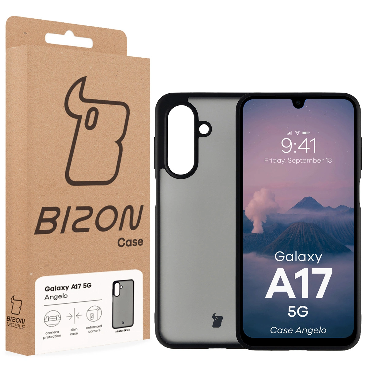 Front of the Bizon Case box with a dedicated label for Samsung Galaxy A17 5G