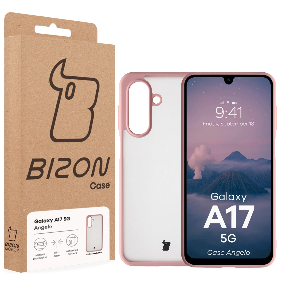 Front of the Bison Case box with a dedicated label for Samsung Galaxy A17 5G