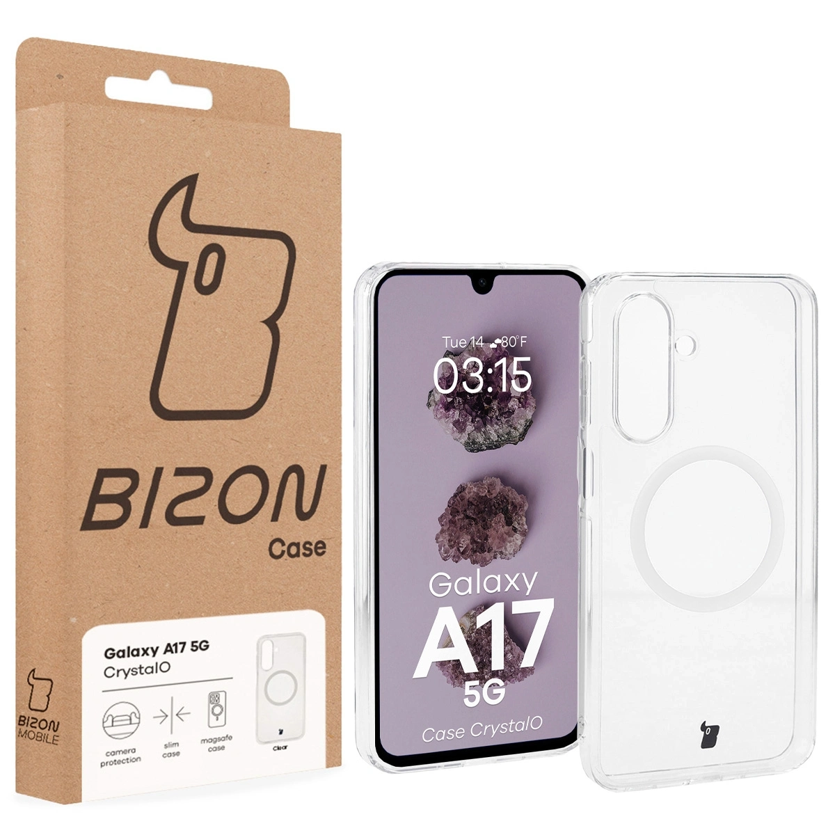 Front of the Bizon Case box with a dedicated label for Samsung Galaxy A17 5G