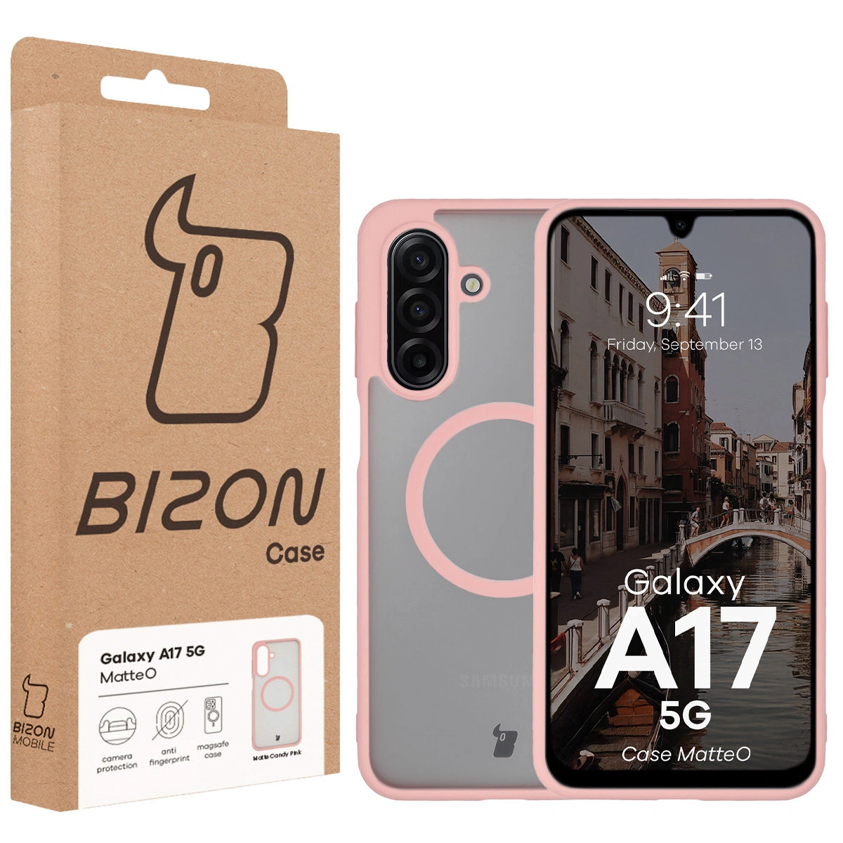 Front of the Bizon Case box with a dedicated label for Samsung Galaxy A17 5G