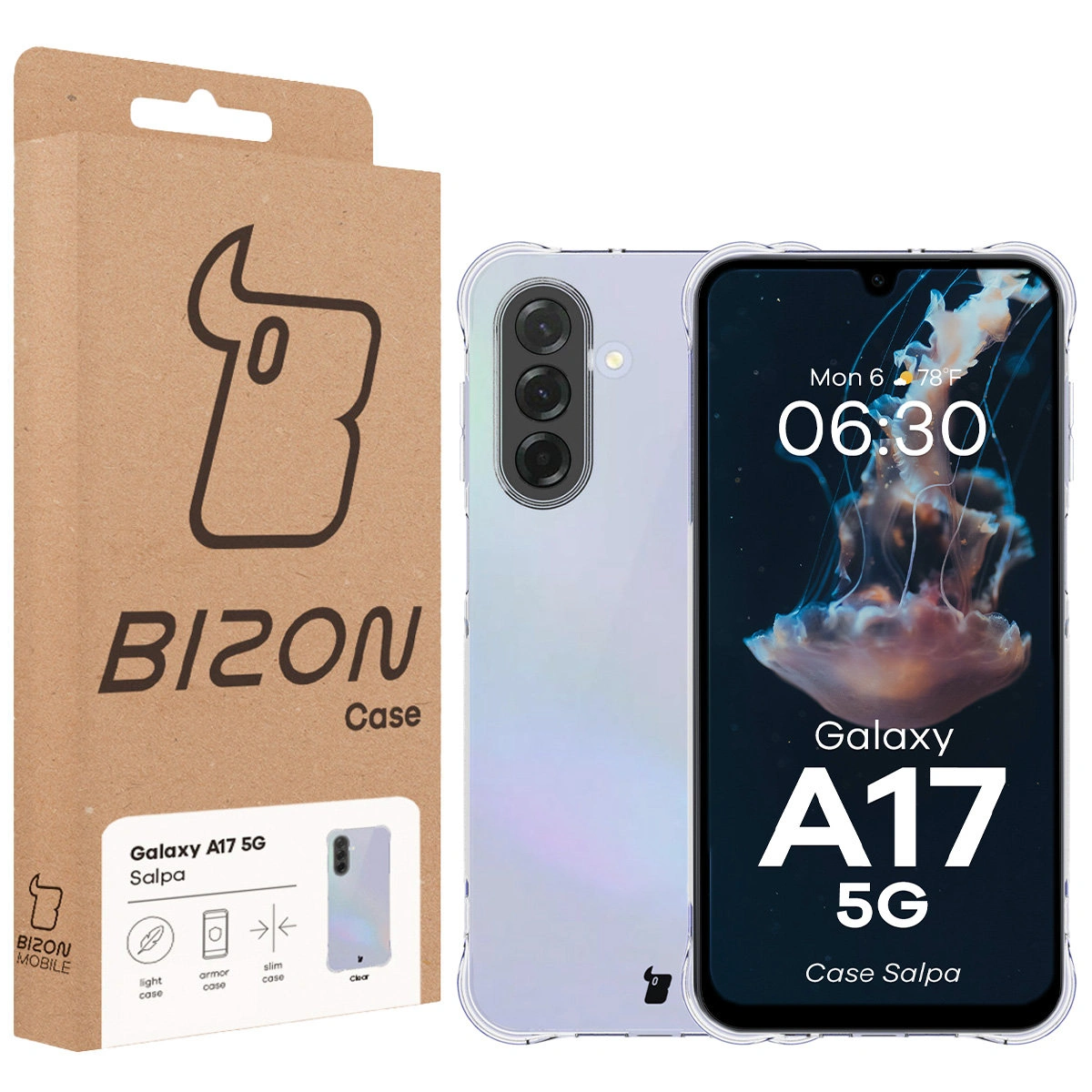 Front of the Bison Case box with a dedicated label for Samsung Galaxy A17 5G