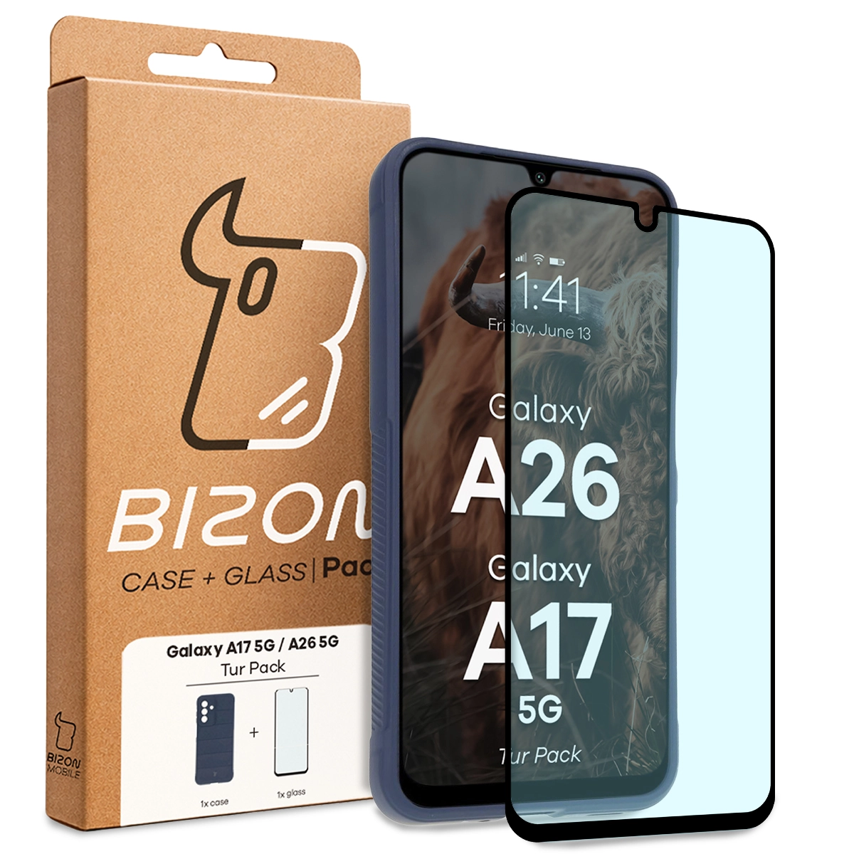 Front of the Bizon Tur Pack box with a dedicated label for Samsung Galaxy A17 5G / Samsung Galaxy A26 5G