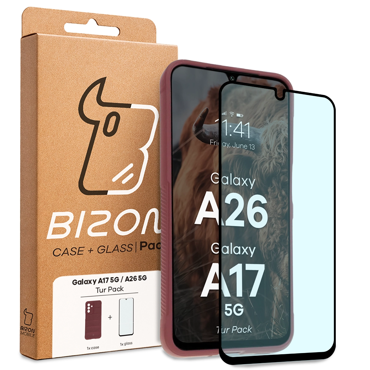 Front of the Bizon Tur Pack box with a dedicated label for Samsung Galaxy A17 5G / Samsung Galaxy A26 5G