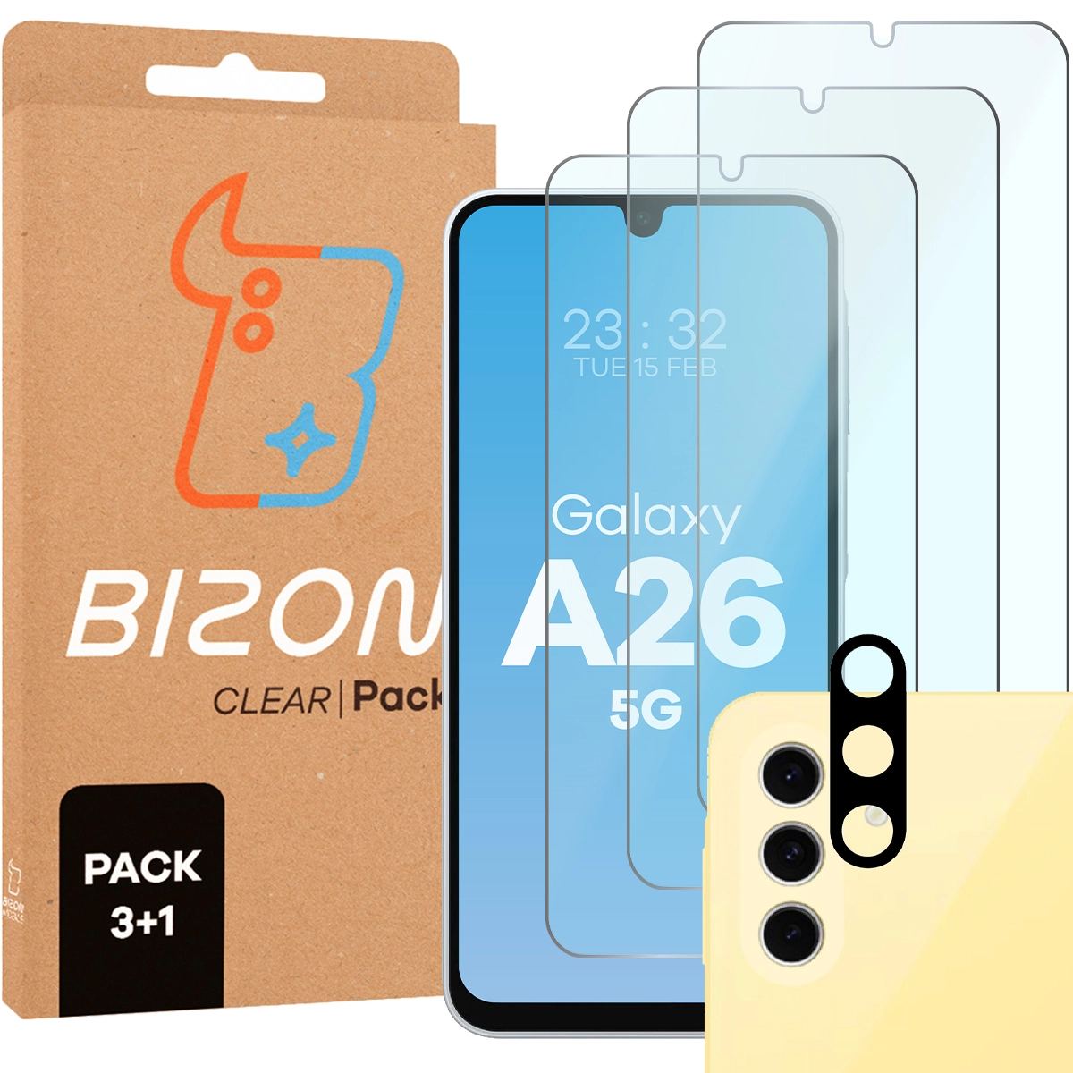 Zawartość zestawu Bizon Glass Clear 2 dla Samsung Galaxy A26 5G