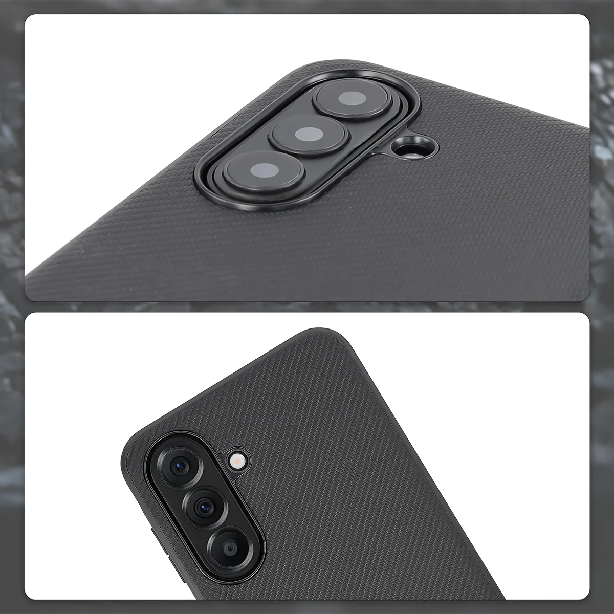Raised camera edges and cutout for the camera in the Bizon Case CarbO for Samsung Galaxy A27 5G