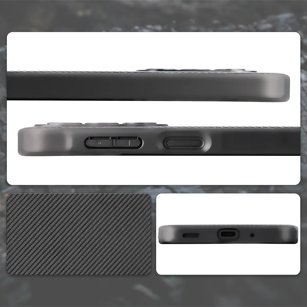 Cutouts, integrated covers, and structure of the Bizon Case CarbO for Samsung Galaxy A27 5G