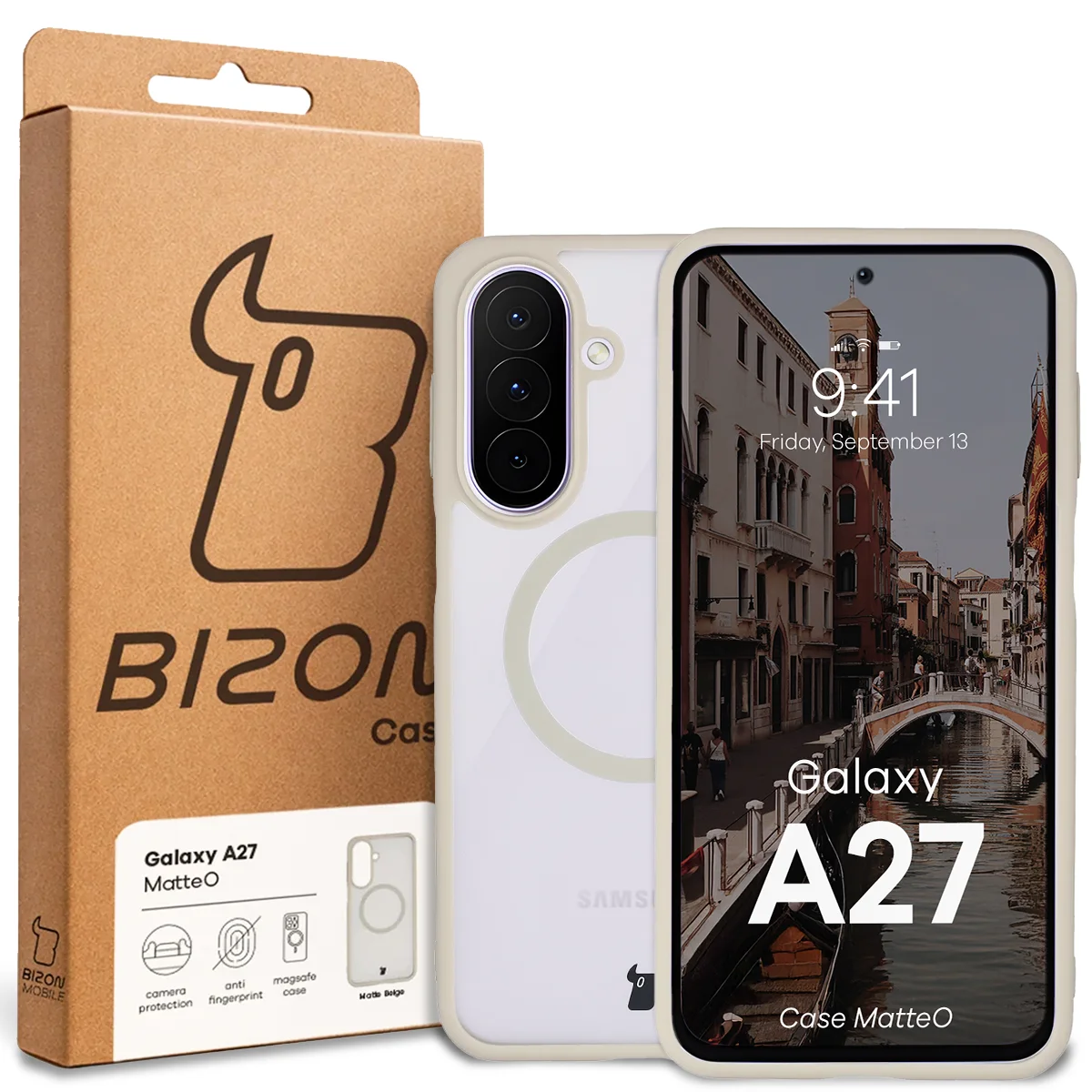 Front of the Bizon Case box with a dedicated label for Samsung Galaxy A27 5G