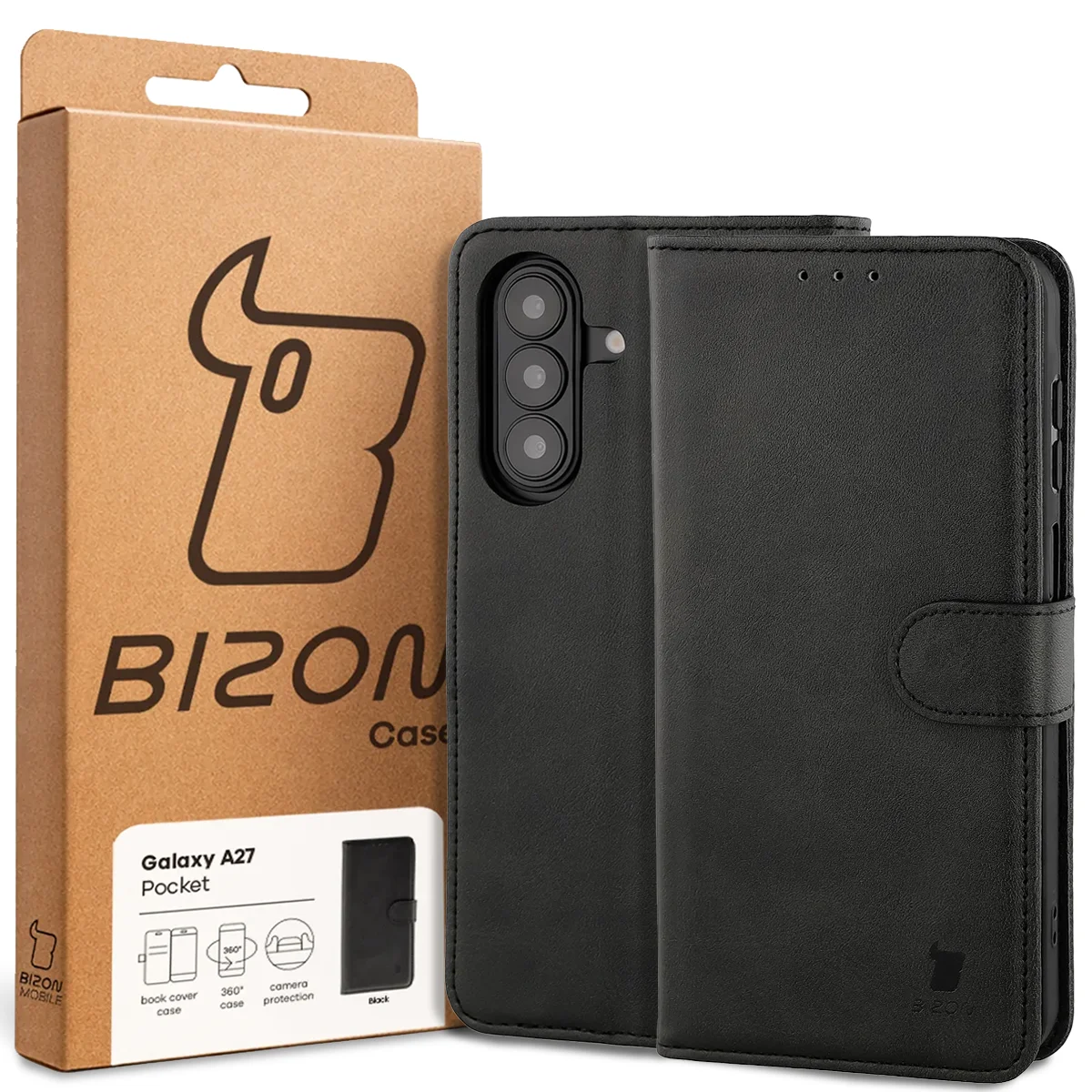 Front of the Bison Case box with a dedicated label for Samsung Galaxy A27 5G