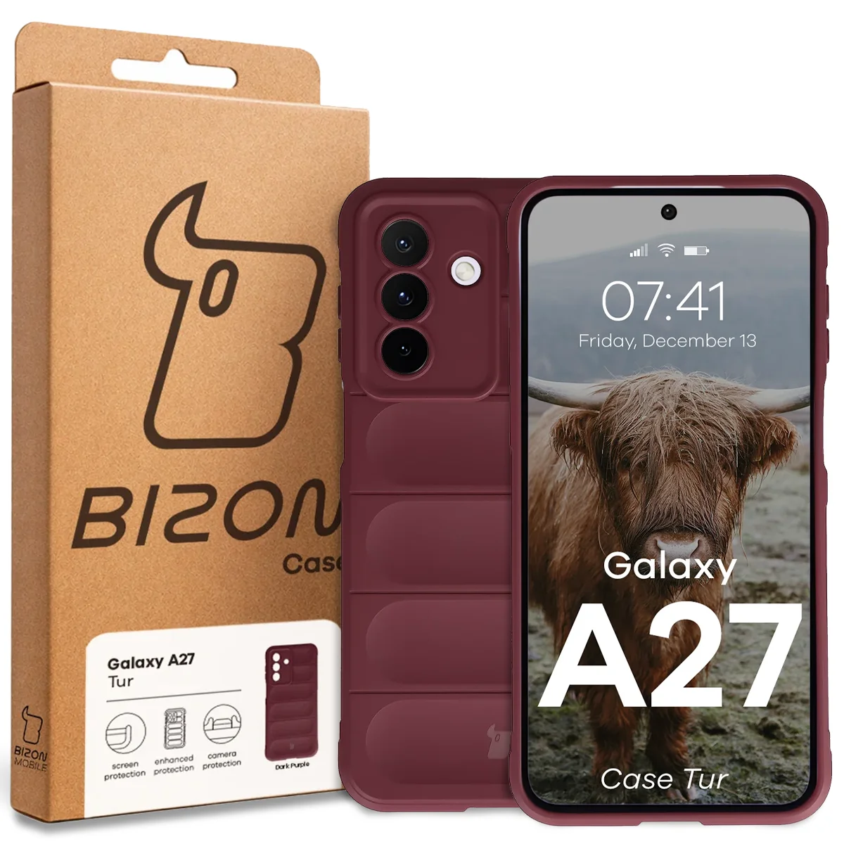 Front of the Bizon Case box with a dedicated label for Samsung Galaxy A27 5G