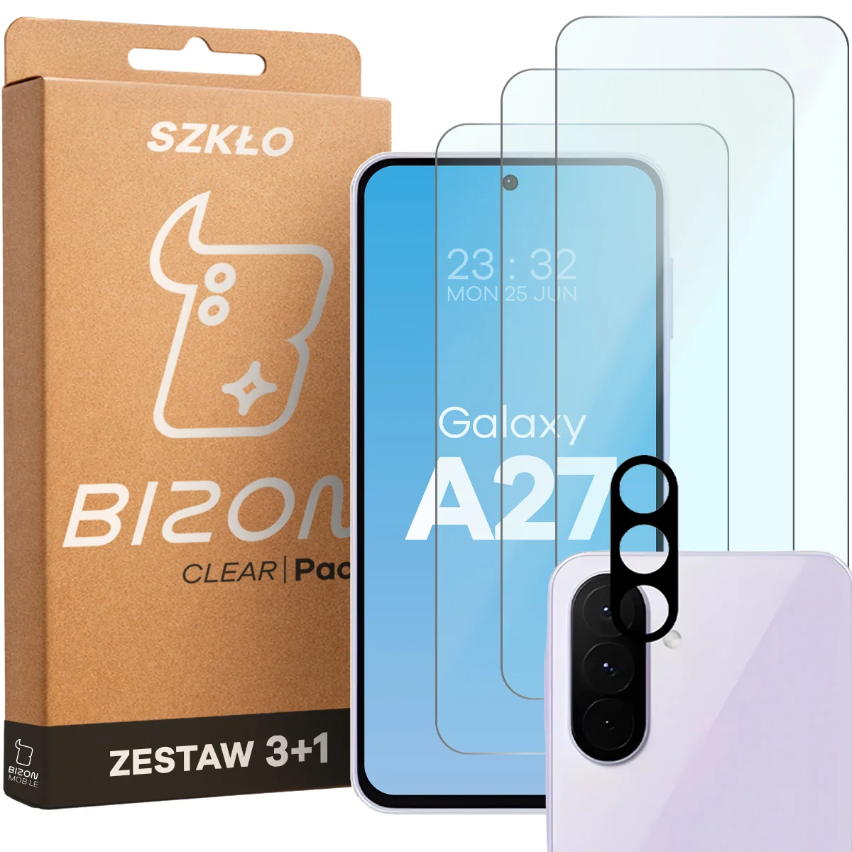 Cutie și set de sticlă pentru Samsung Galaxy A27 5G: 3x sticlă securizată și lentilă