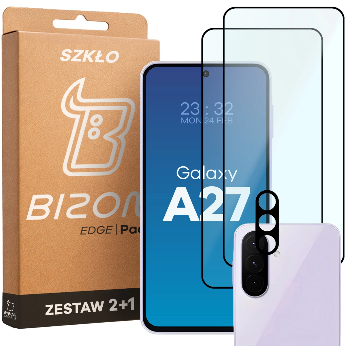 Doboz és üveg készlet a Samsung Galaxy A27 5G-hez: 2x edzett üveg és lencsevédő