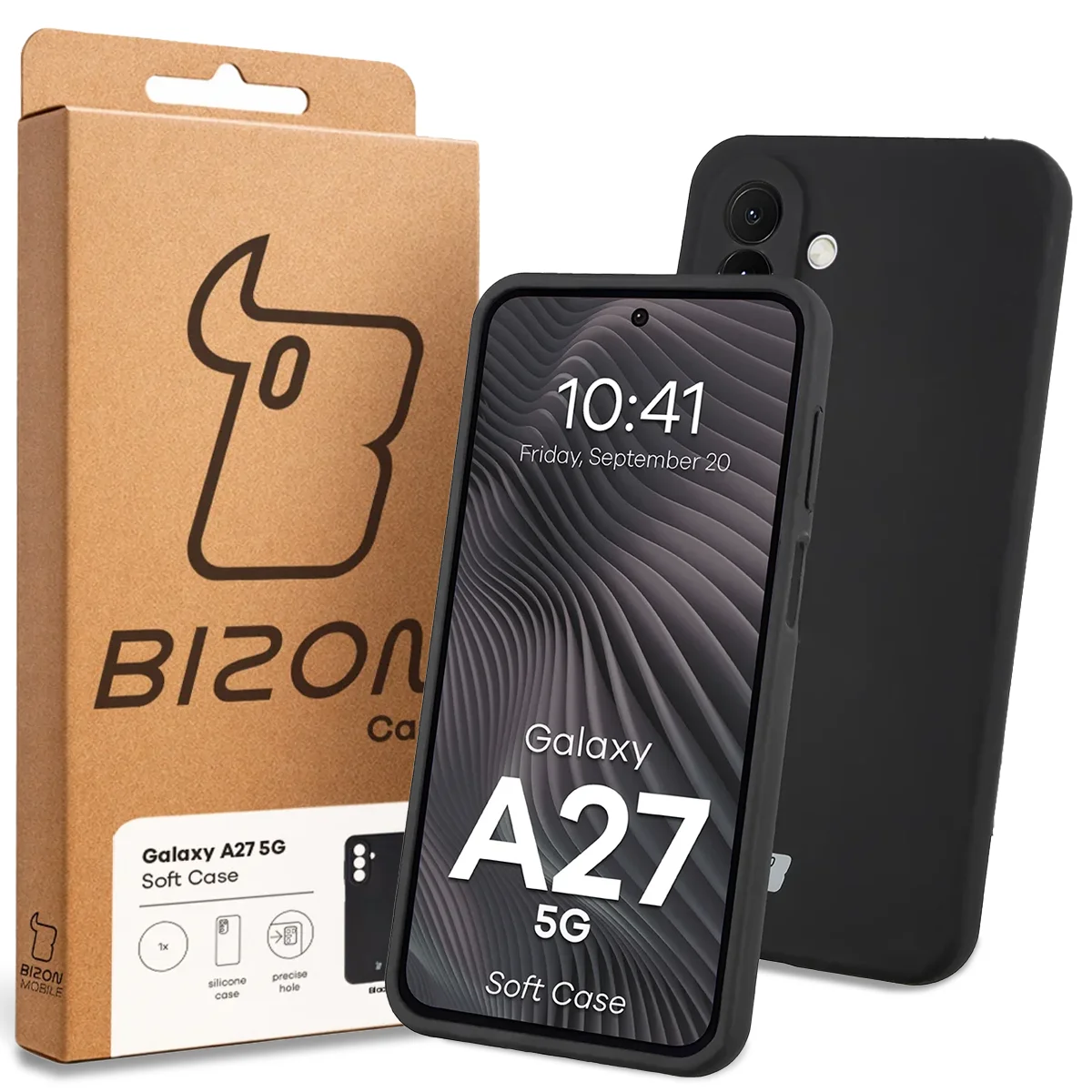 Front of the Bison Case box with a dedicated label for Samsung Galaxy A27 5G