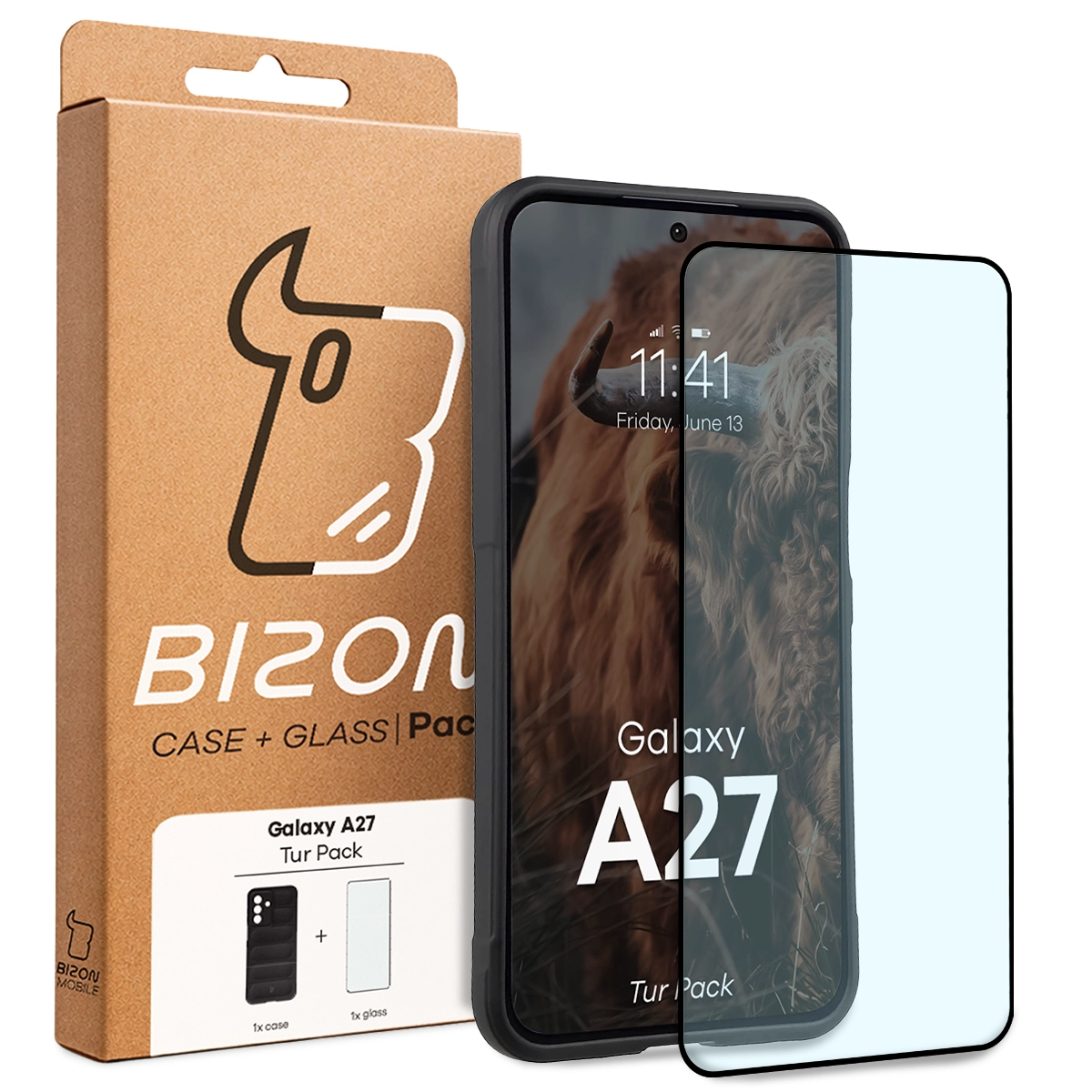 Front of the Bison Tur Pack box with a dedicated label for Samsung Galaxy A27 5G