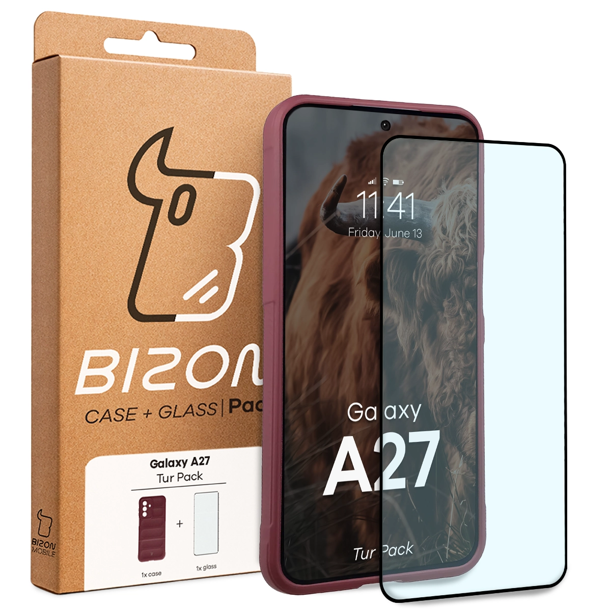 Front of the Bison Tur Pack box with a dedicated label for Samsung Galaxy A27 5G