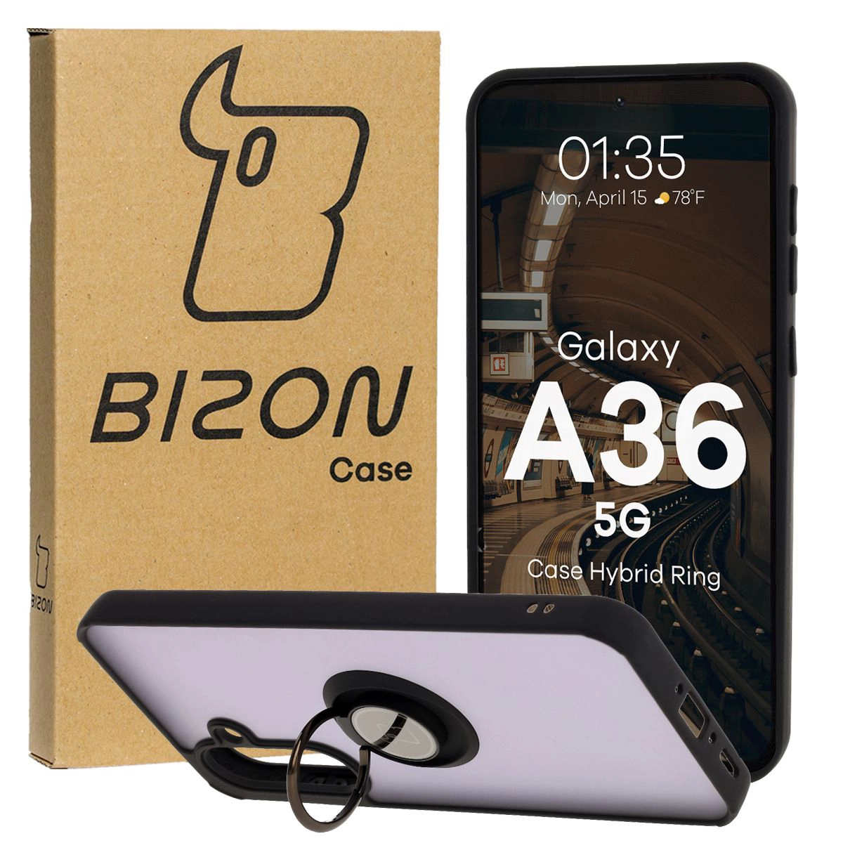 Etui z uchwytem na palec Bizon Case Hybrd Ring do Galaxy A36 5G / A56 5G