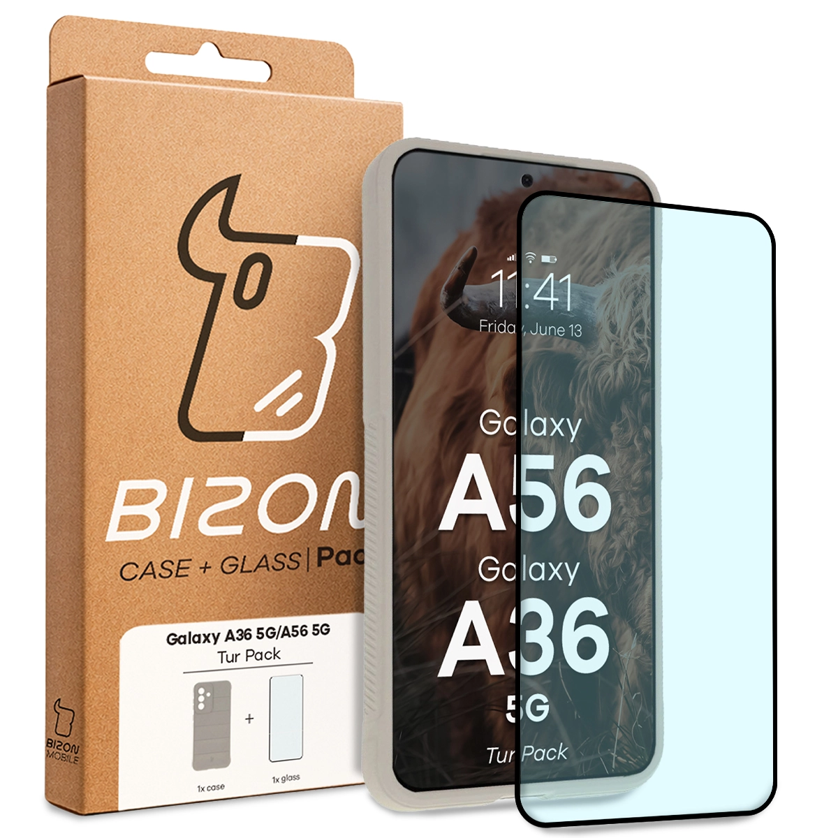 Przód pudełka Bizon Tur Pack z dedykowaną etykietą do Samsung Galaxy A36 5G / Samsung Galaxy A56 5G