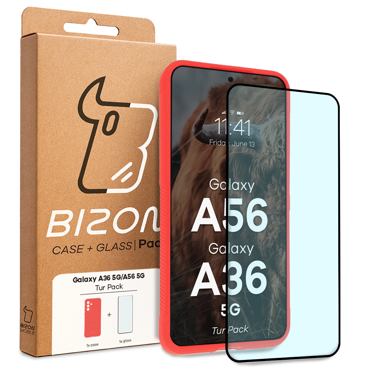 Front of the Bizon Tur Pack box with a dedicated label for Samsung Galaxy A36 5G / Samsung Galaxy A56 5G