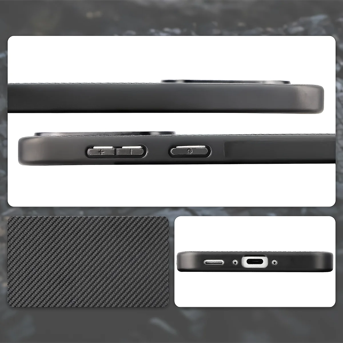 Cutouts, integrated covers, and structure of the Bizon Case CarbO for Samsung Galaxy A37 5G