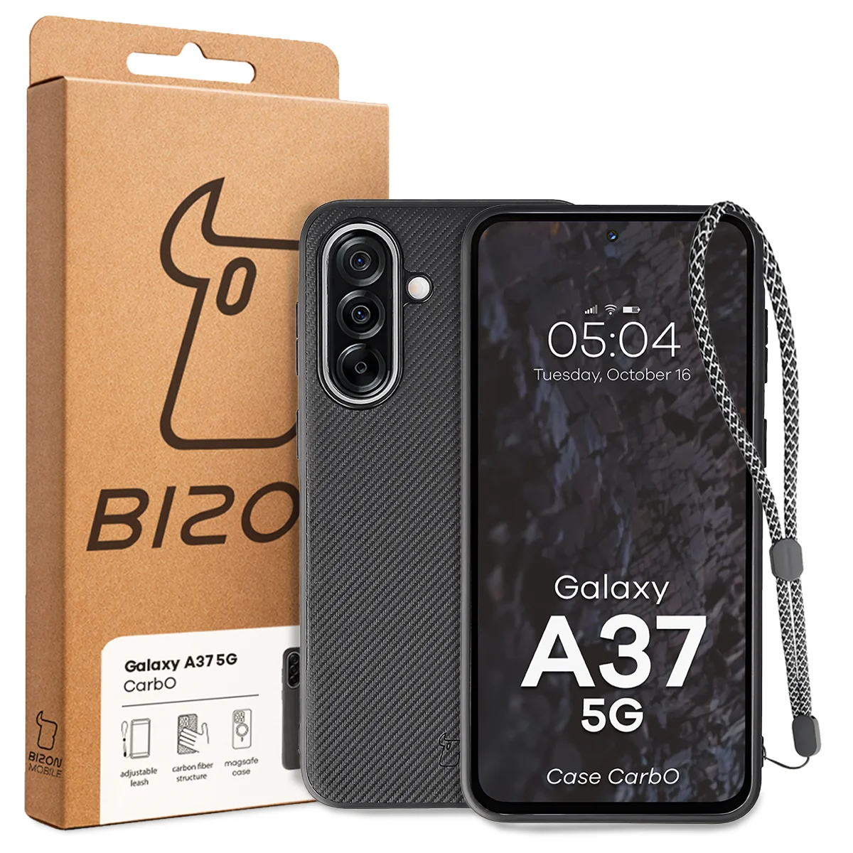 Front of the Bizon Case box with a dedicated label for Samsung Galaxy A37 5G