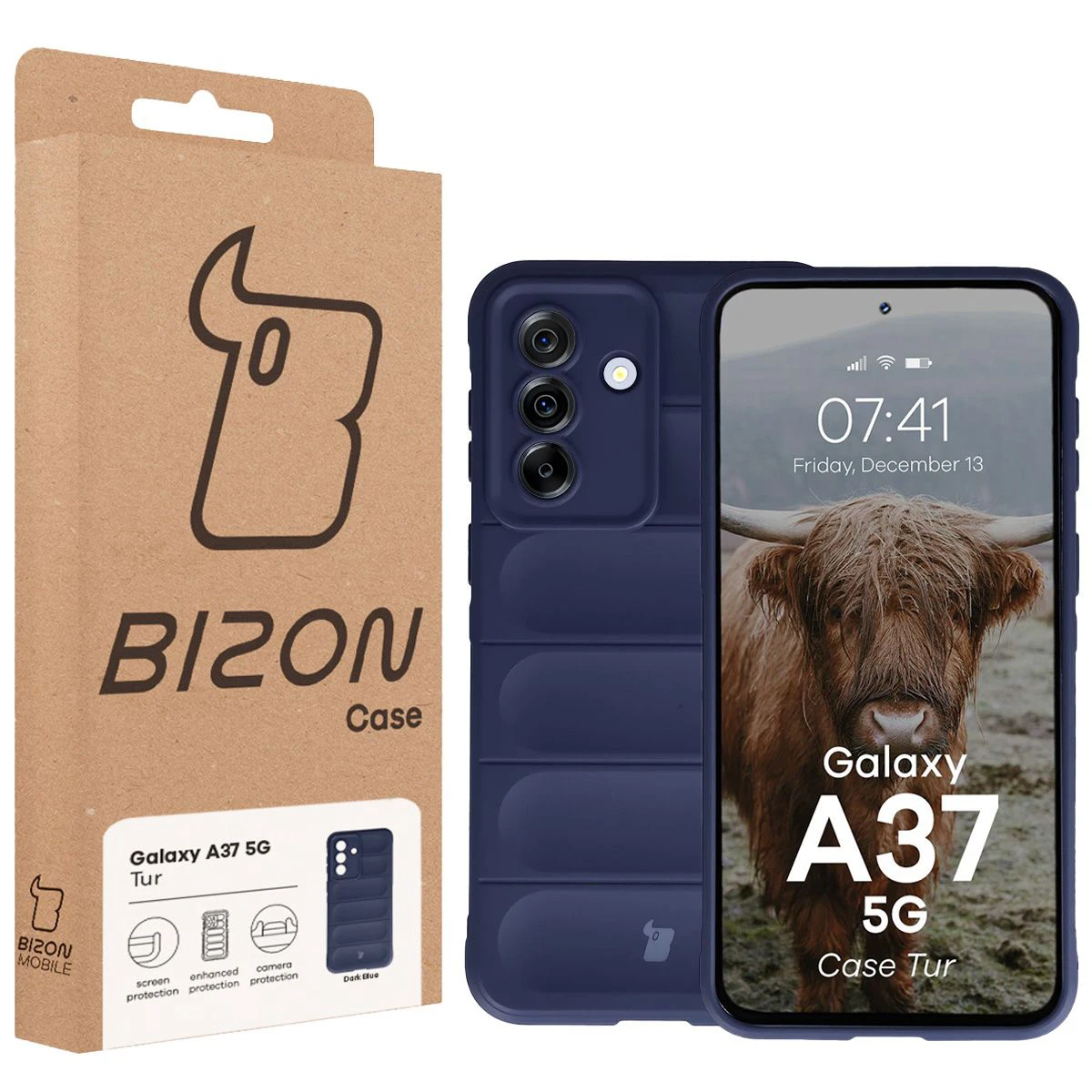 Front of the Bison Case box with a dedicated label for Samsung Galaxy A37 5G