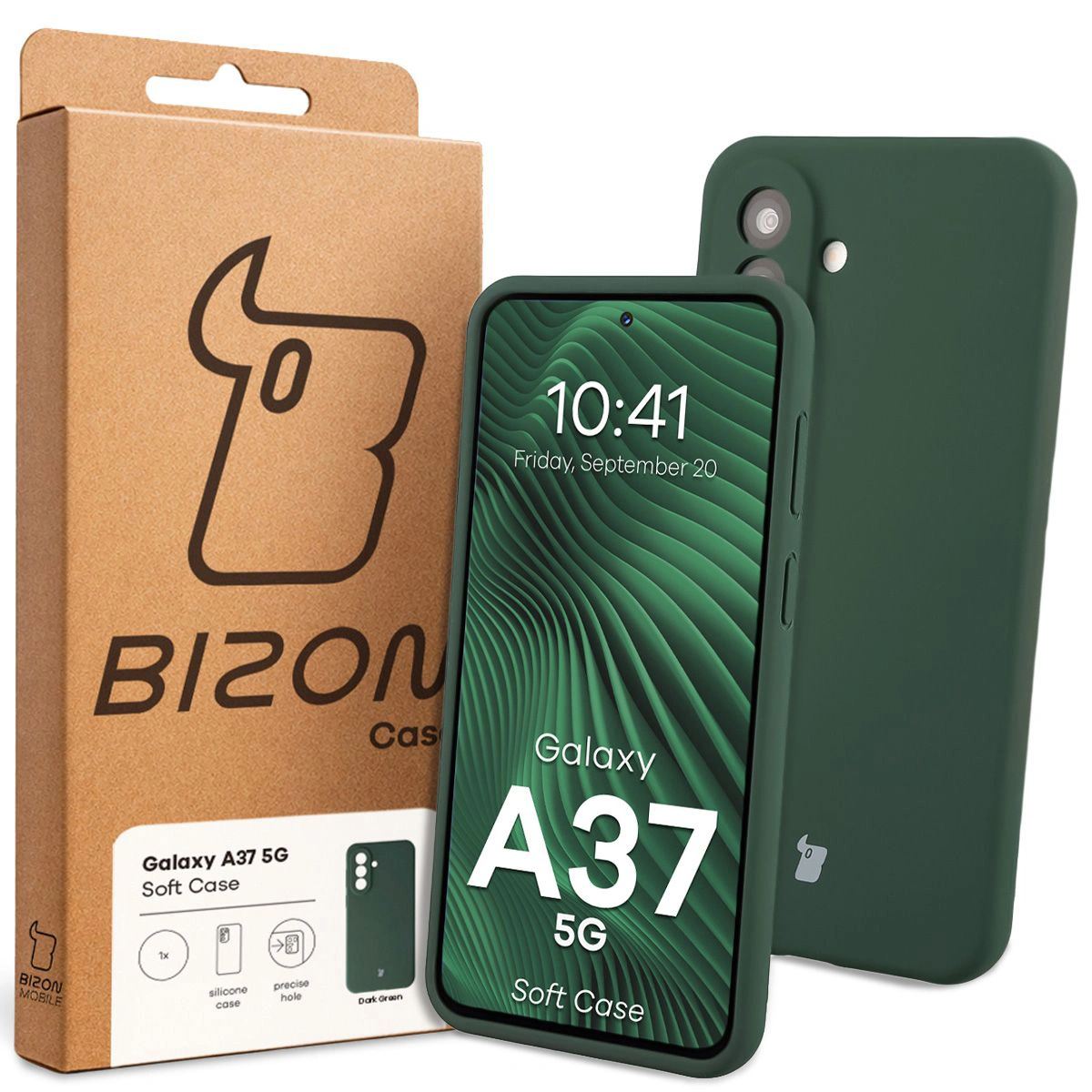 Przód pudełka Bizon Case z dedykowaną etykietą do Samsung Galaxy A37 5G