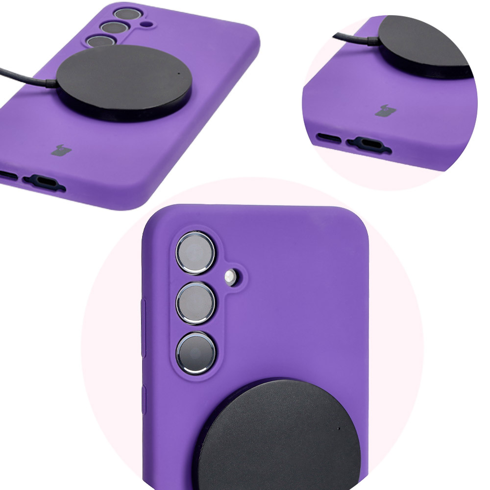 Close-up of precise cutouts and wireless charging capability in Bizon Soft Case