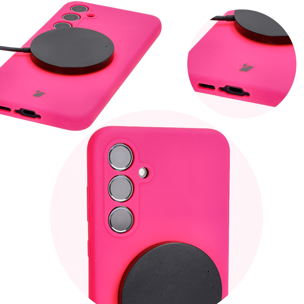 Close-up of precise cutouts and wireless charging capability in Bizon Soft Case