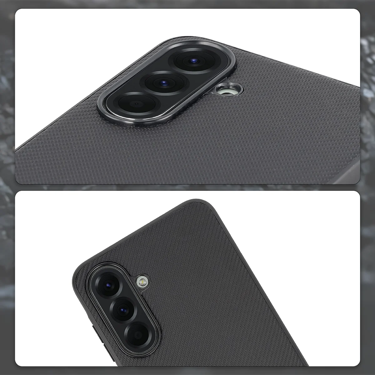 Podniesione krawędzie aparatu i wycięcie na aparat w etui Bizon Case CarbO do Samsung Galaxy A56 5G