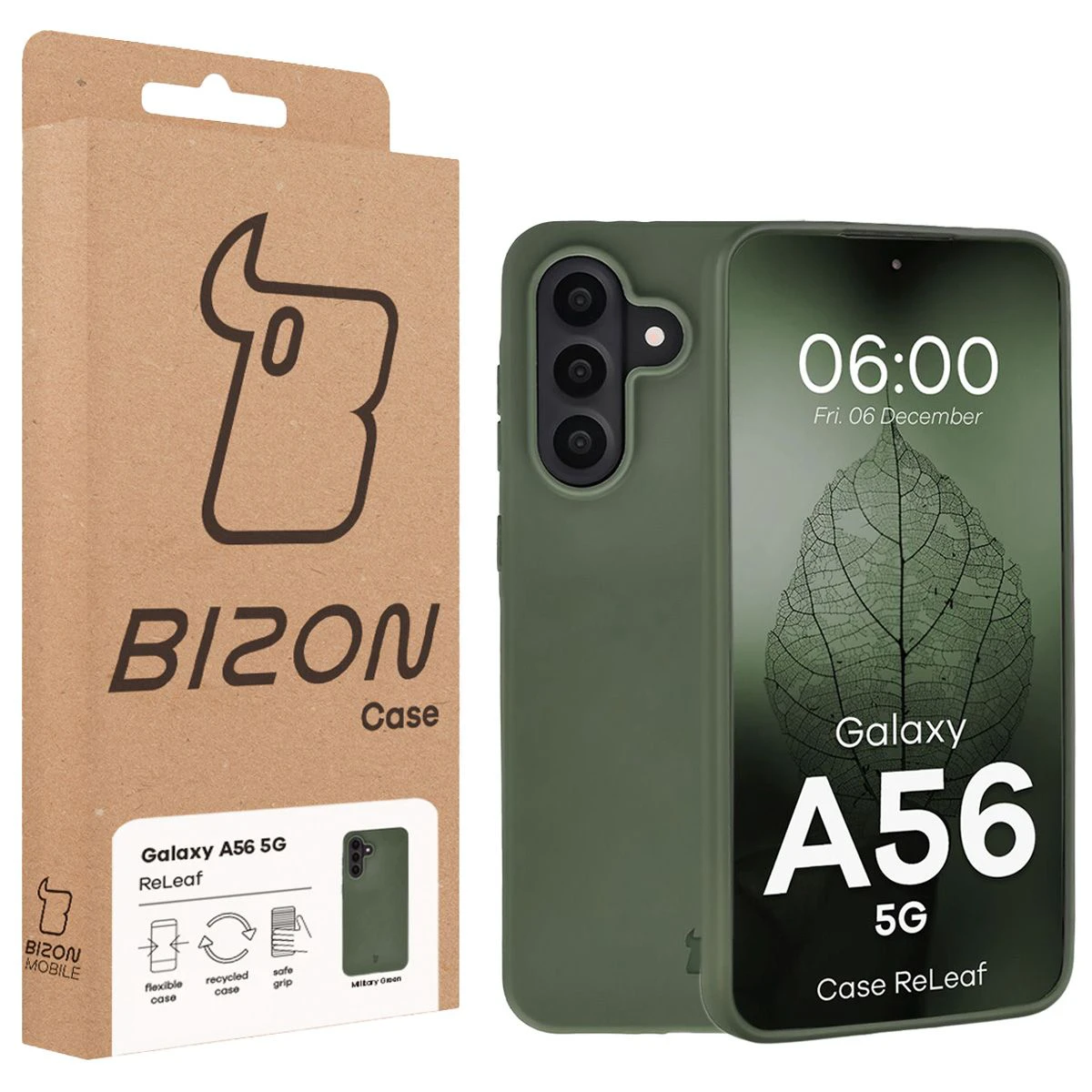 Przód pudełka Bizon Case z dedykowaną etykietą do Samsung Galaxy A56 5G