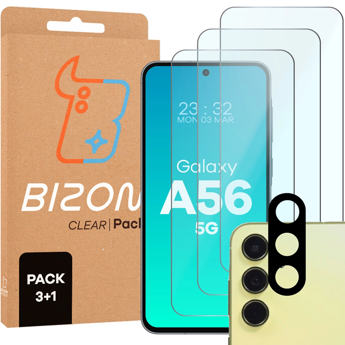 A Bizon Glass Clear 2 csomag tartalma a Galaxy A56 5G-hez