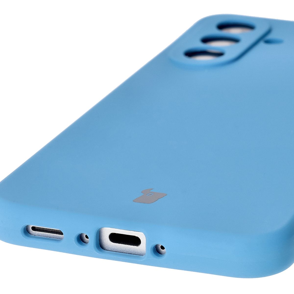 Close-up of precise cutouts and wireless charging capability in Bison Soft Case