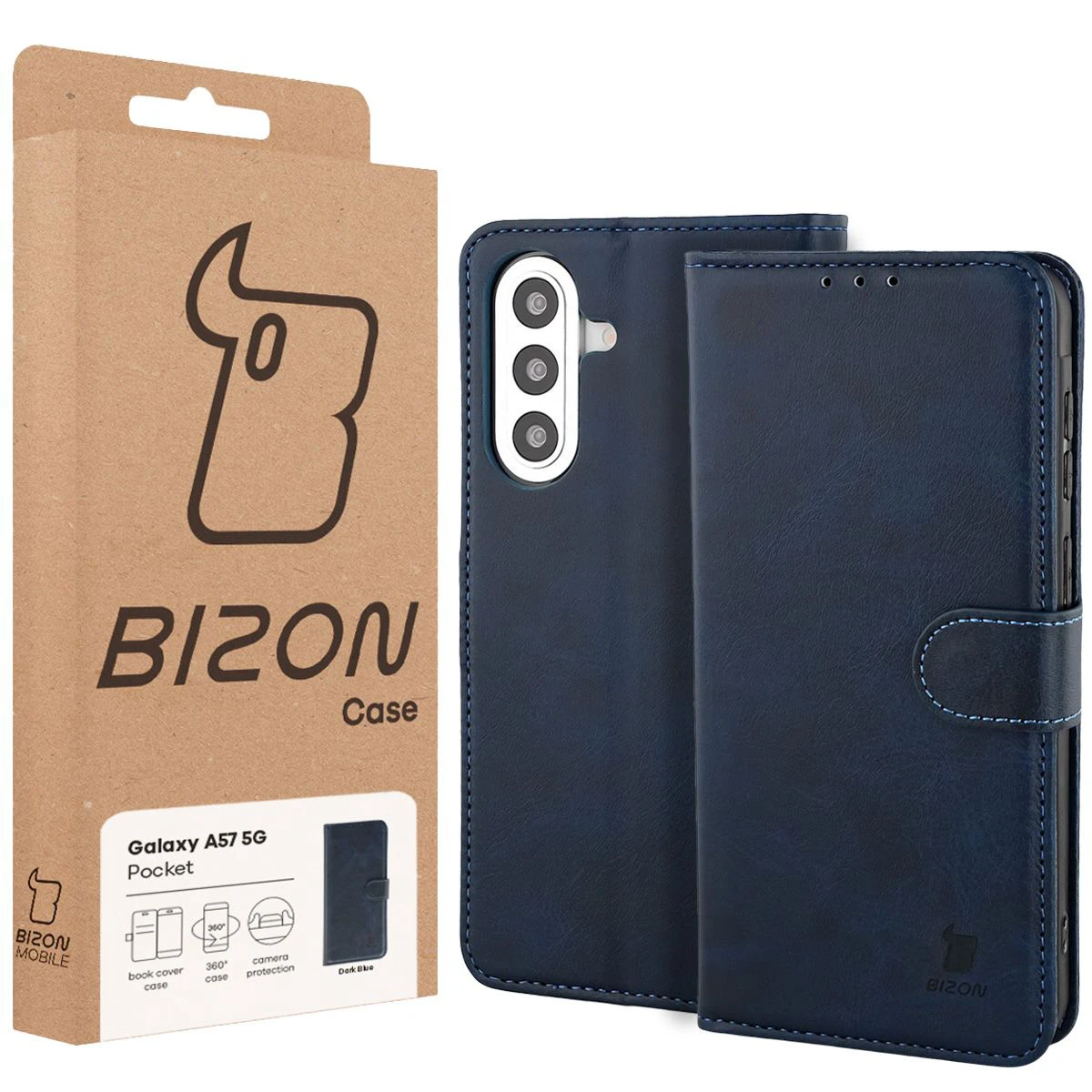 Fața cutiei Bizon Case cu eticheta dedicată pentru Samsung Galaxy A57 5G