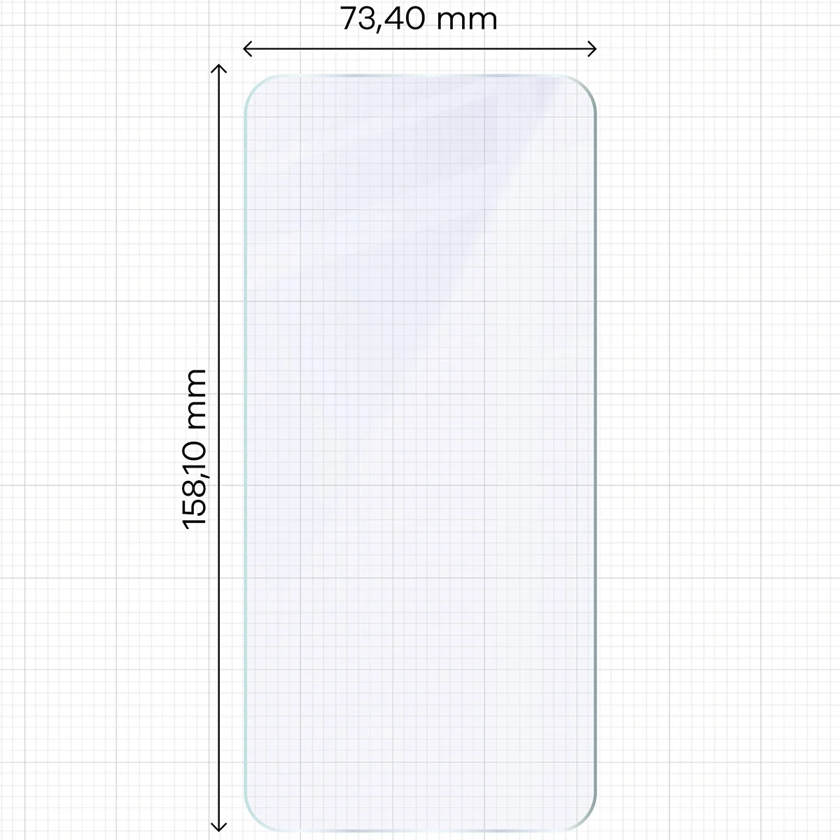 Measuring tape with dimensions of the hybrid glass Bizon Hybrid Mule Duo for Samsung Galaxy A57 5G
