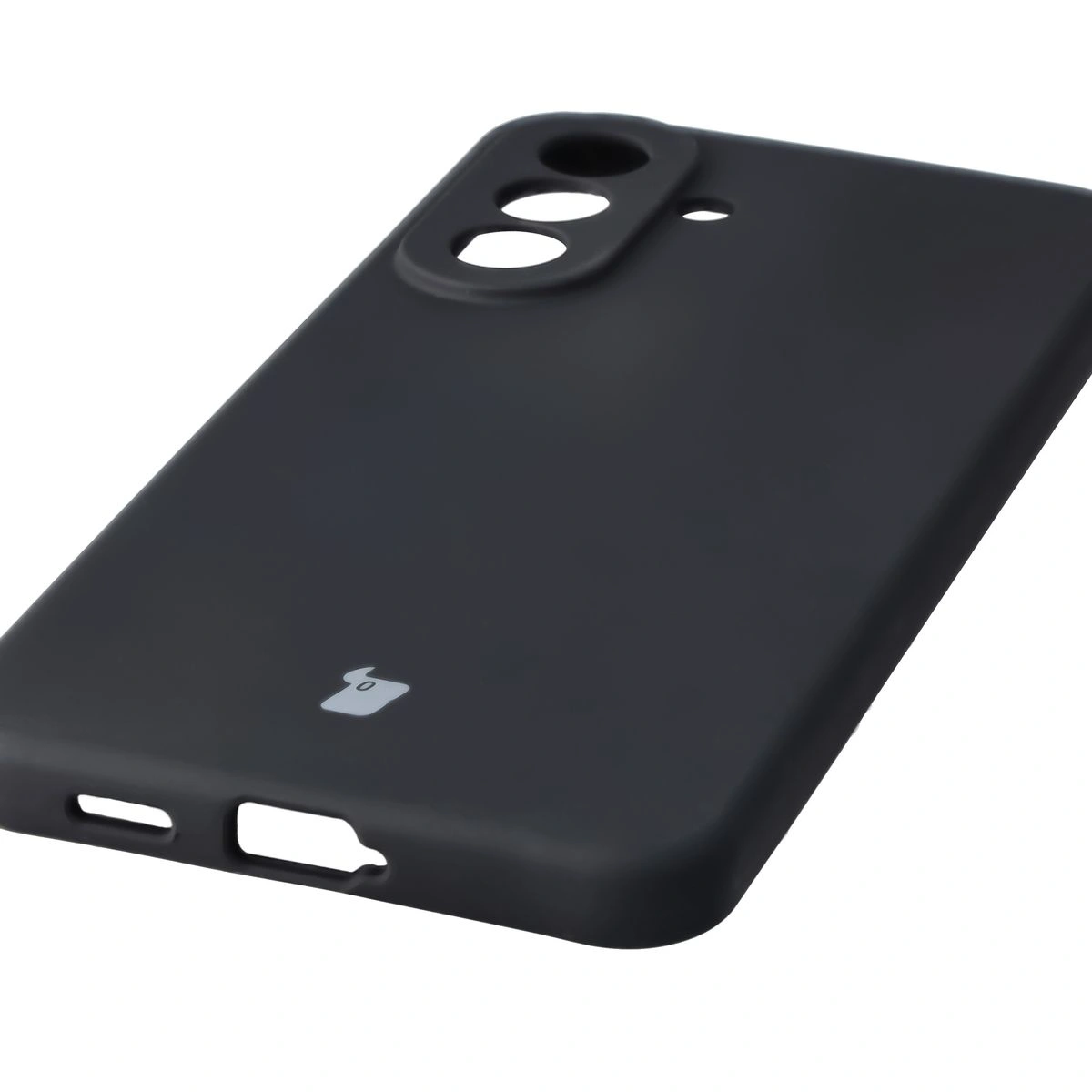 Close-up of precise cutouts and wireless charging capability in the Bison Soft Case for Samsung Galaxy A57 5G