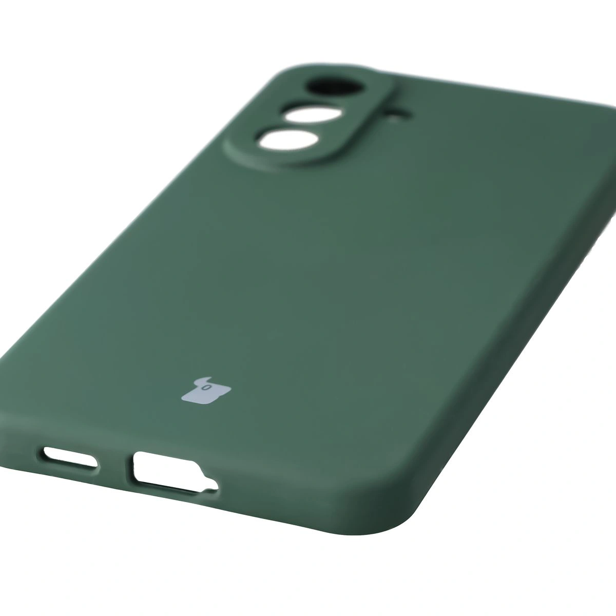 Close-up of precise cutouts and wireless charging capability in the Bison Soft Case for Samsung Galaxy A57 5G