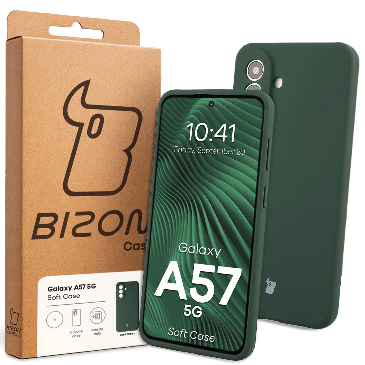 Front of the Bison Case box with a dedicated label for Samsung Galaxy A57 5G