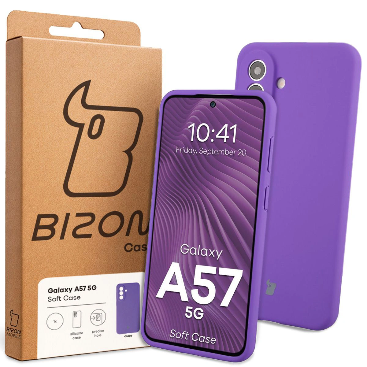 Front of the Bison Case box with a dedicated label for Samsung Galaxy A57 5G